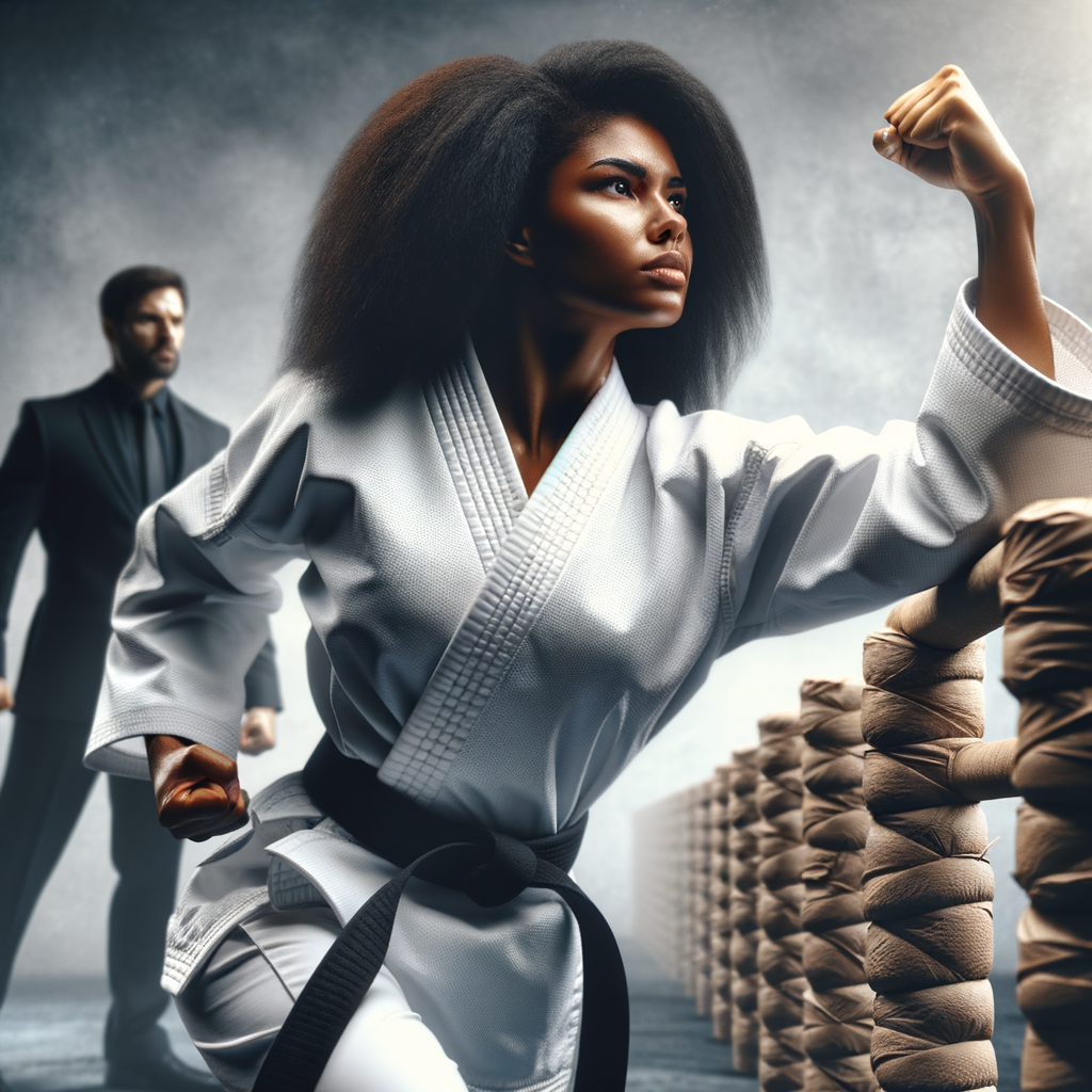 Karateka demonstrating perseverance in martial arts through intense karate training, overcoming obstacles with precise karate techniques, embodying karate discipline and personal growth for self-improvement.