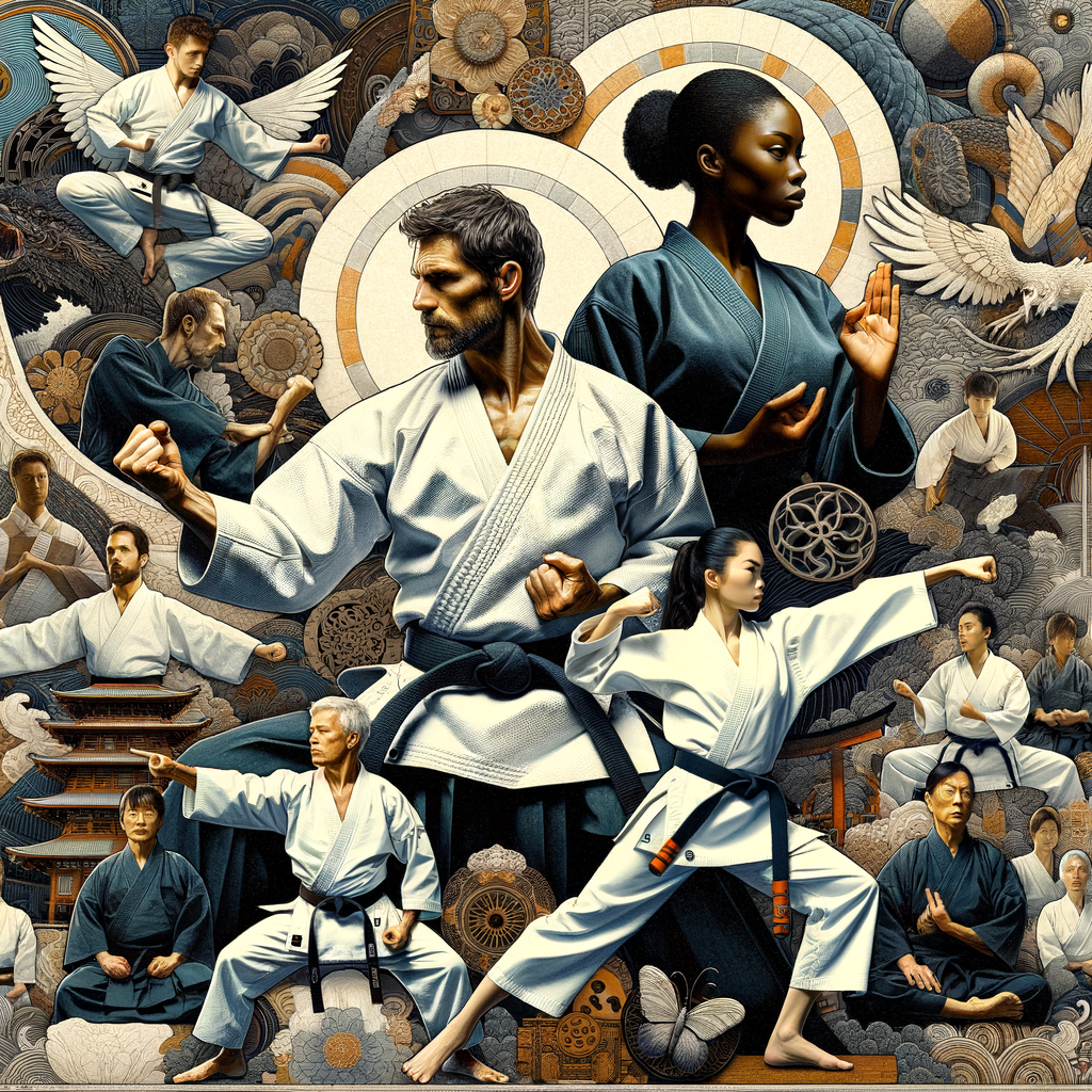 Collage of various Karate styles, highlighting Goju-Ryu and Wado-Ryu Karate techniques and training methods, showcasing the history and differences in traditional Japanese Karate styles.