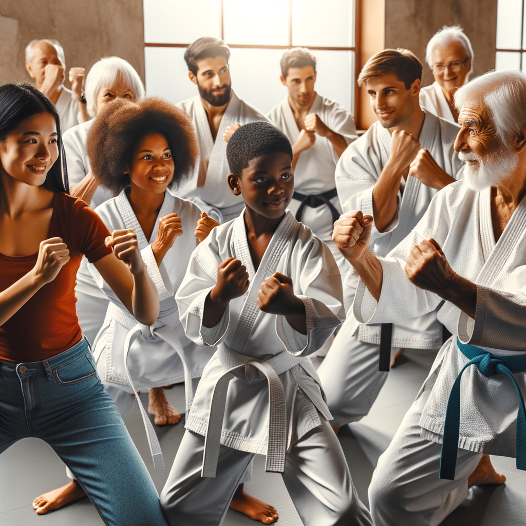 Diverse community engaging in Karate training session, showcasing the social aspects of Karate, building relationships through martial arts, and community development benefits.