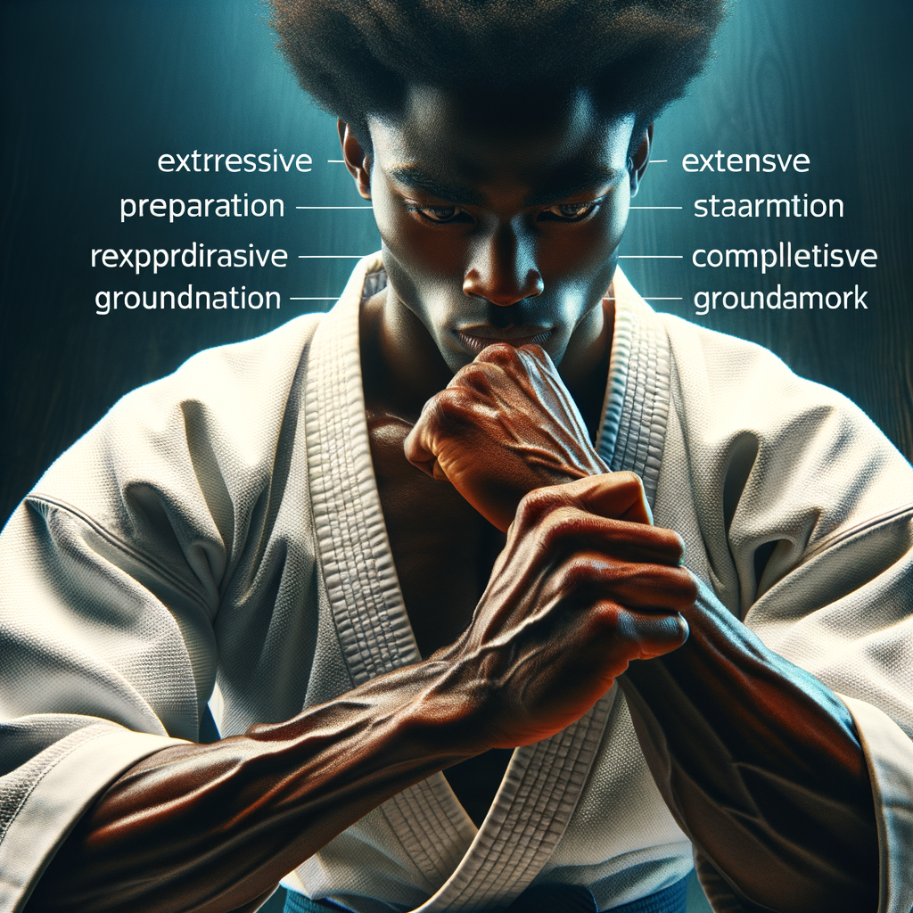 Karate competitor intensely practicing karate training techniques for tournament preparation, showcasing the journey of a karate competitor and the rigorous karate competition training journey.