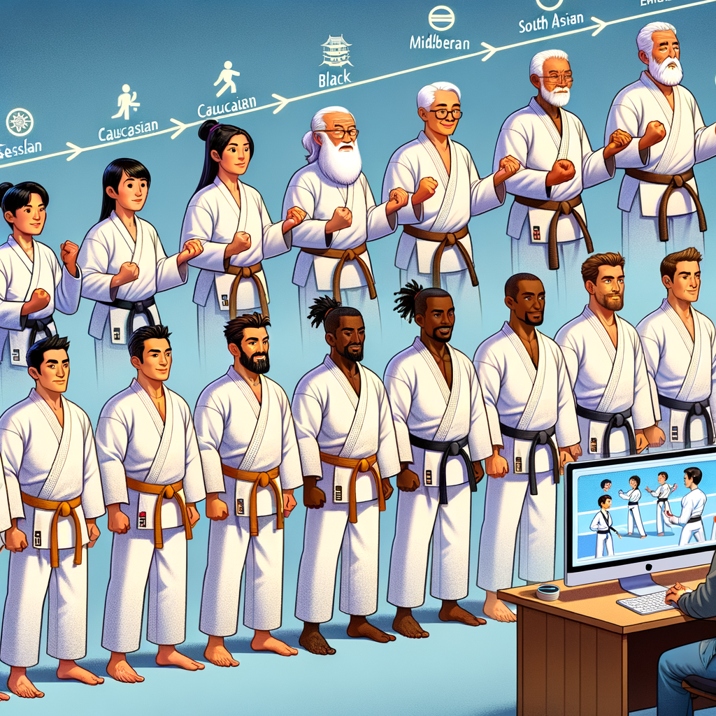Visual timeline illustrating the evolution of karate instruction from traditional sensei teaching methods to modern online karate classes, showcasing advancements in karate teaching techniques and the transition to digital learning.