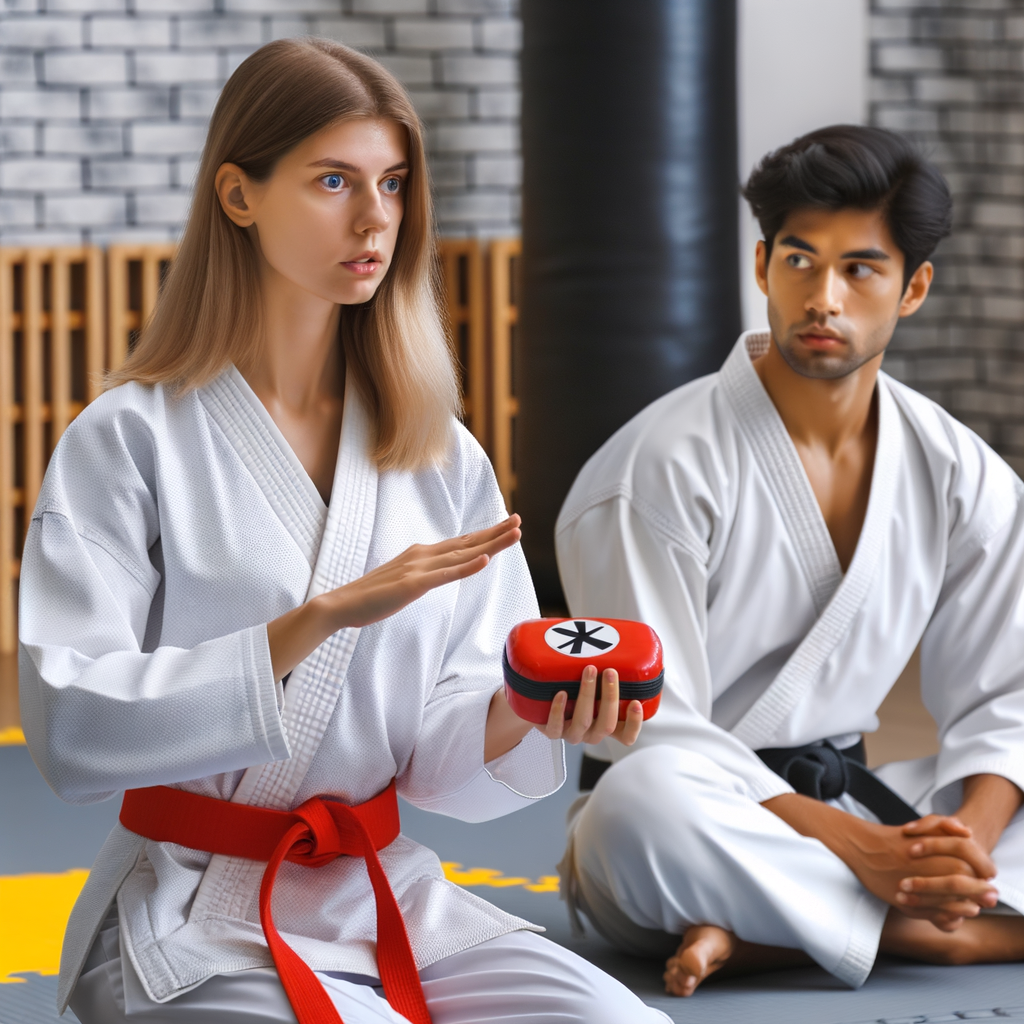 Karate instructor demonstrating safety techniques for injury prevention in a safe karate training environment, highlighting key safety measures for injury-free karate practice.