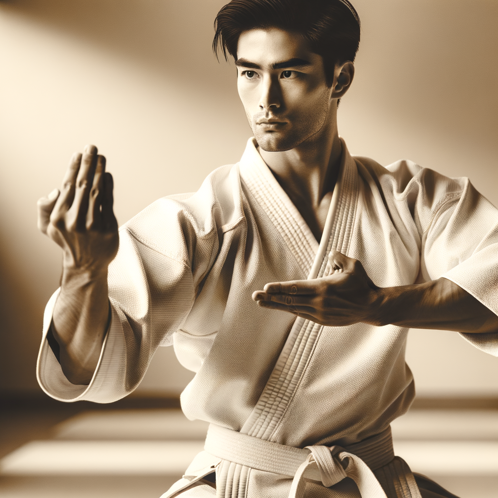 Karate instructor demonstrating body mechanics in martial arts, emphasizing movement efficiency in karate and understanding of efficient karate movements.