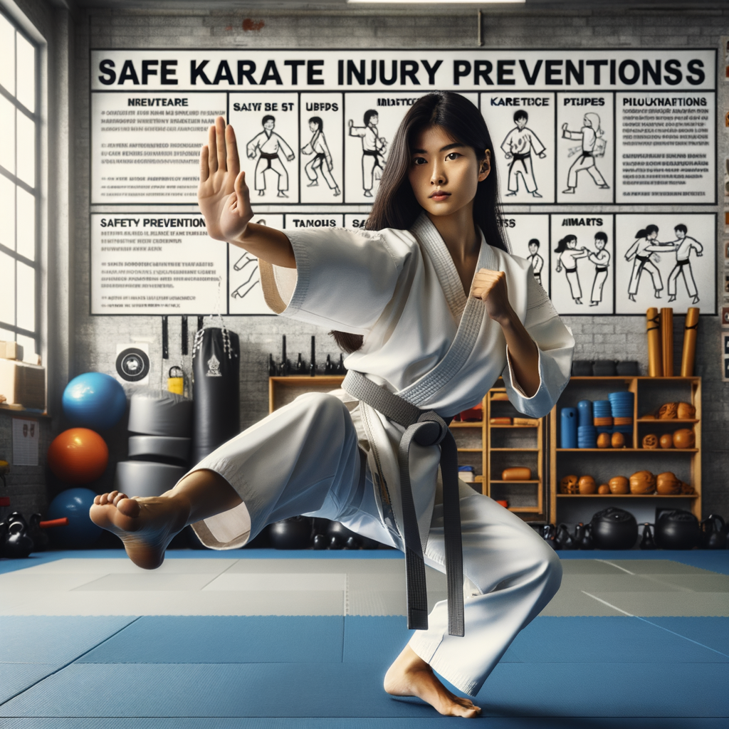 Karate instructor demonstrating karate safety techniques and injury prevention in karate during a training session, emphasizing martial arts injury prevention and safe karate practices.
