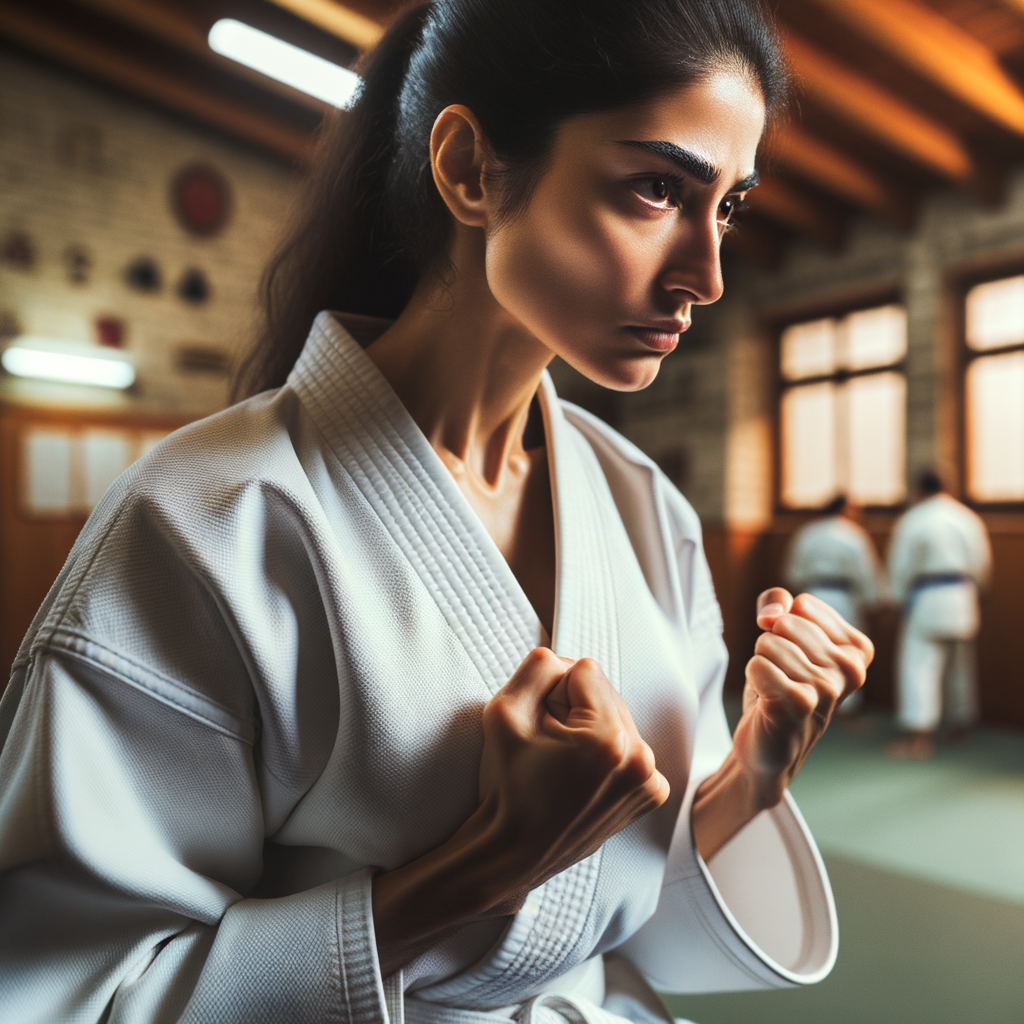 Karate practitioner demonstrating mental toughness and resilience in traditional dojo, showcasing the benefits of Karate training for mental strength and discipline.