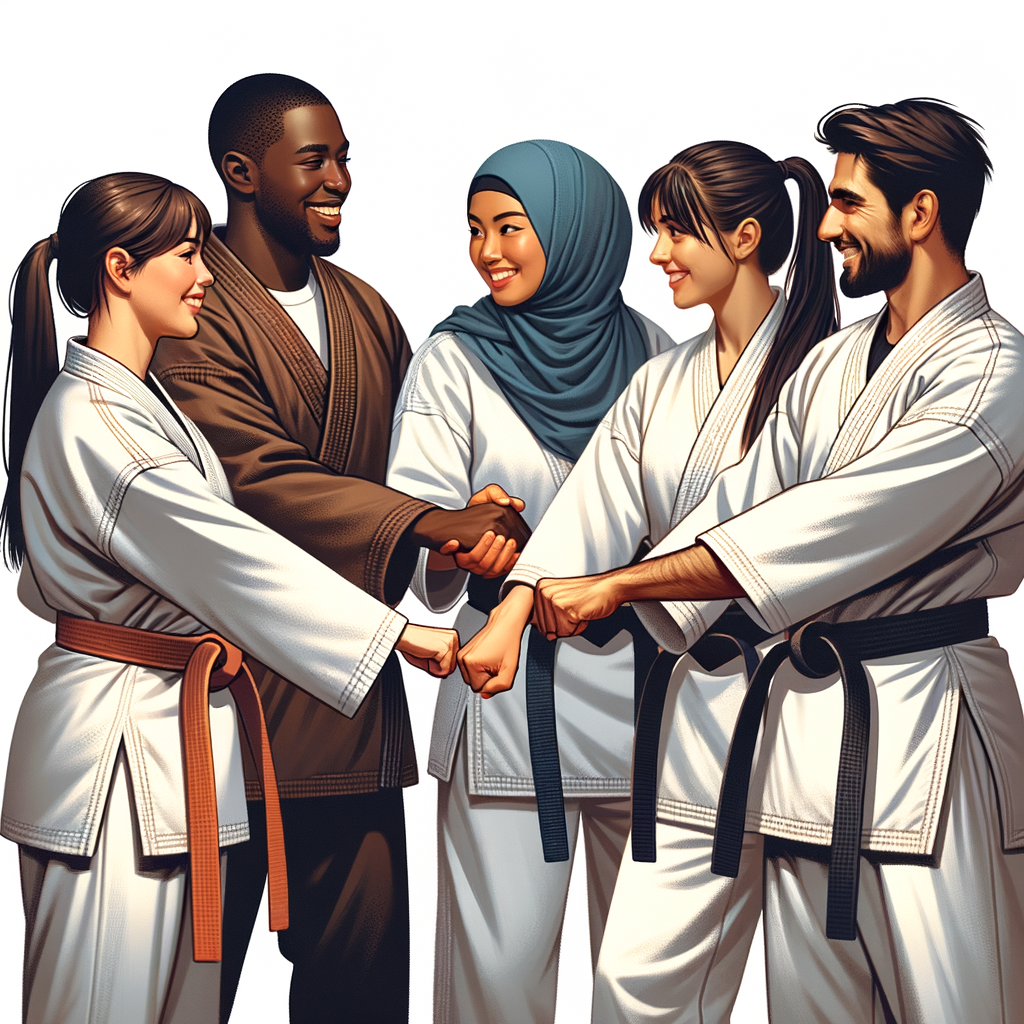Diverse group participating in Karate training, exemplifying brotherhood in martial arts, strong bonds through Karate, and the benefits of Karate training for friendship and team building.