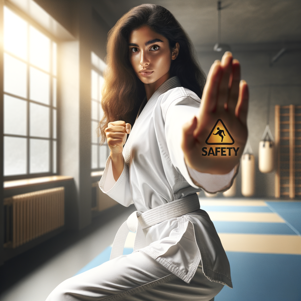Karate instructor demonstrating self-defense techniques for personal safety in a dojo, showcasing the benefits of martial arts for self-protection in dangerous situations.