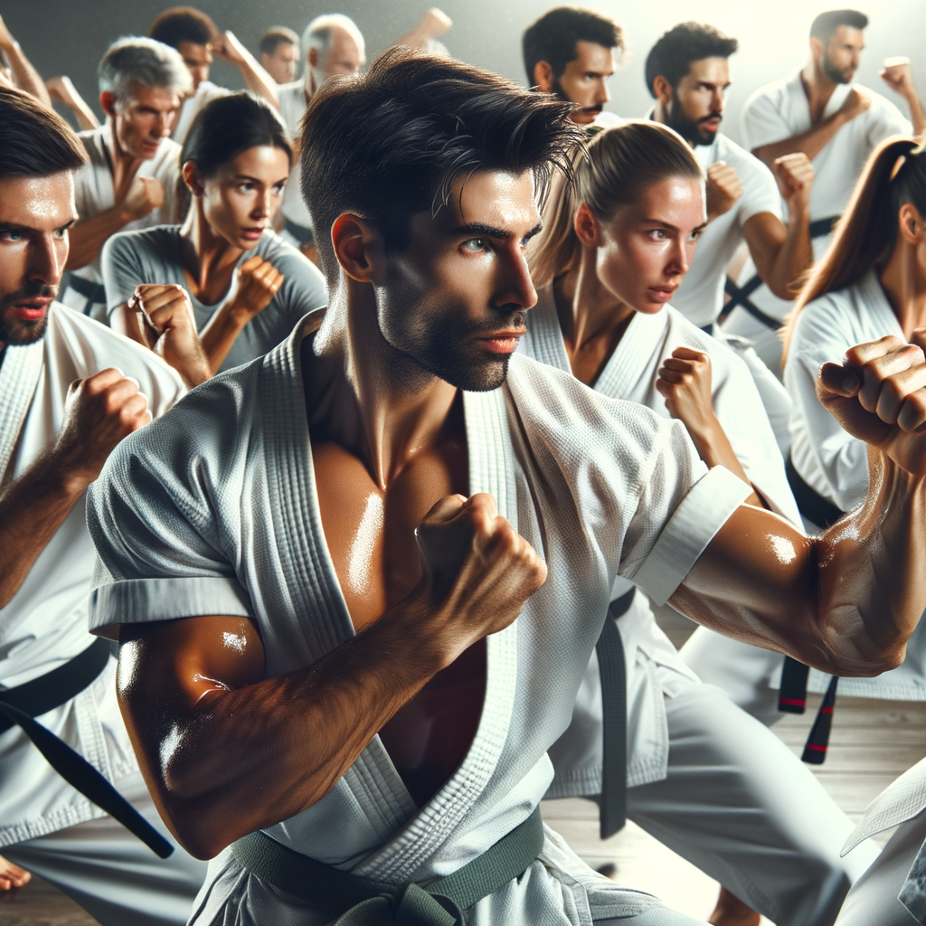 Diverse group engaging in karate for weight loss, highlighting the fitness benefits and martial arts calorie burn for effective weight management.