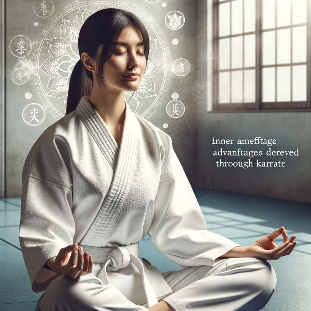Karate practitioner finding inner peace through meditation in martial arts, highlighting the mental benefits and mindfulness achieved in karate for mental health and spirituality.