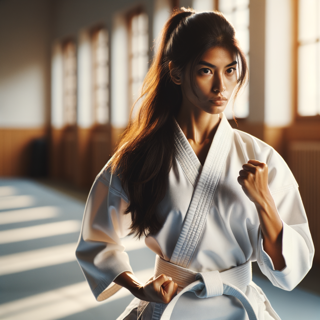 Karate practitioner demonstrating focus techniques in a dojo, enhancing concentration in martial arts for peak performance in karate.